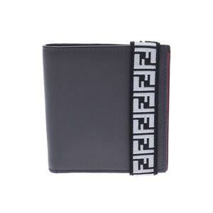 Fendi Compact Bi fold Wallet Gray Red Leather Billfold